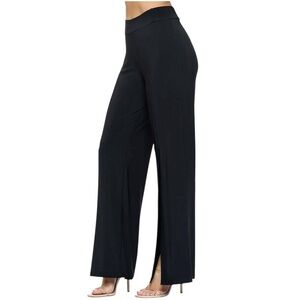Last Tango Front Slit Wide Leg Black Pull On Pants, XS Style P425 Made in USA
